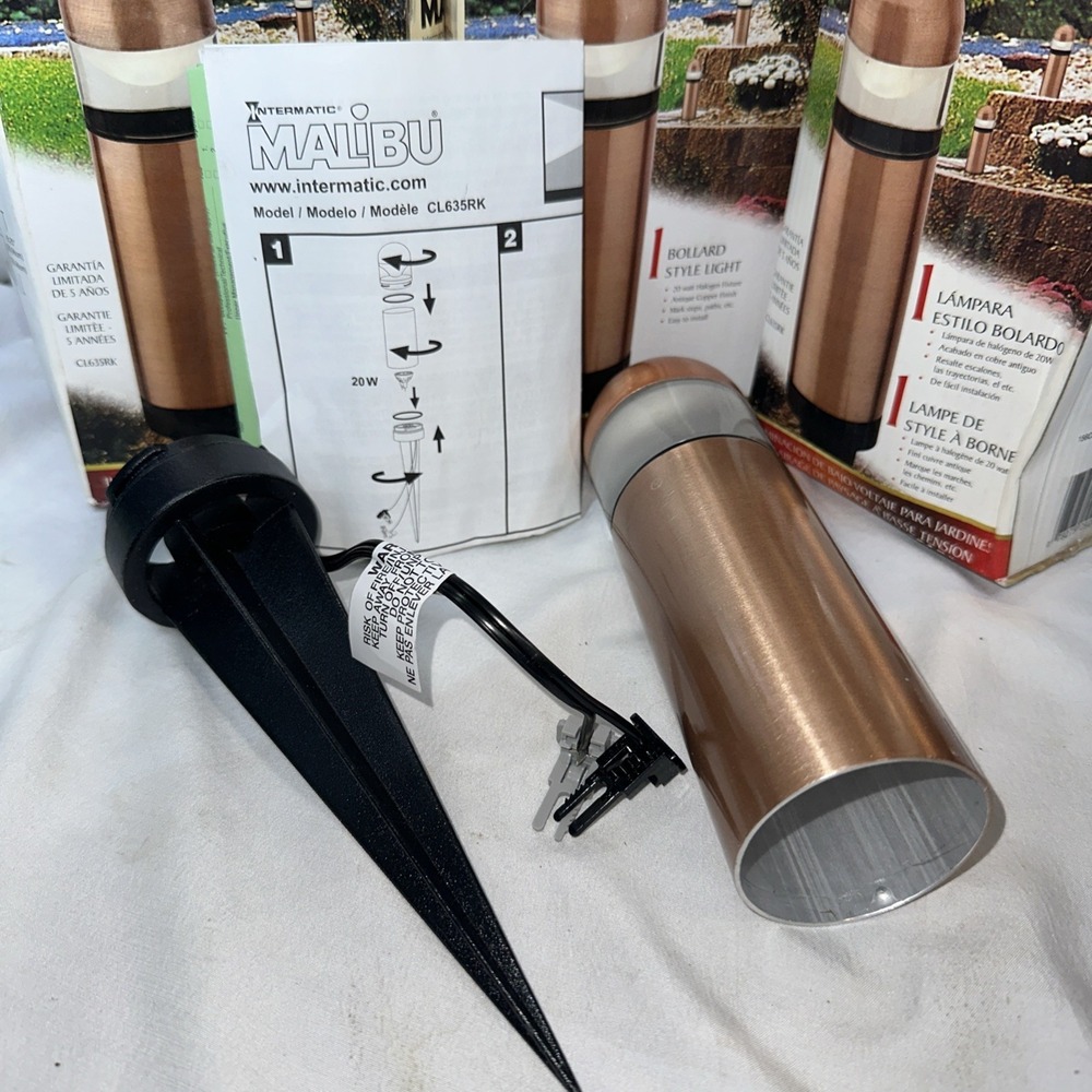 2 Intermatic CL635RK Malibu Low Voltage Metal Cap 20W Bollard Light Copper NOS